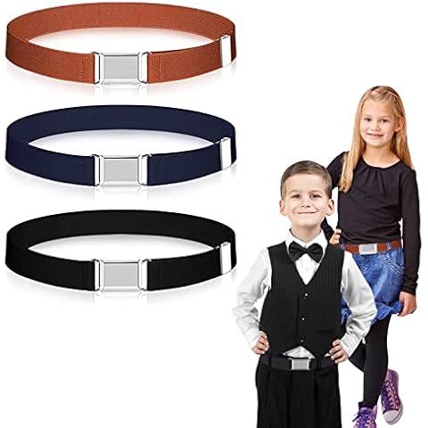 3Pcs Boys Belt Childrens Belts for Girls Childrens Belts Kids Belt Kids Black Belt Stretchy Belt Children's Belt Kids Buckle Belt Elastic Stretch Belt Kids Belt Elastic Belt (Black Navy Camel) Cover