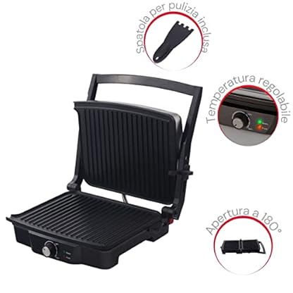 ARDES - Professionelles elektrisches Grillgerät 2000W Elektrischer Kontaktgrill für Brötchen und Piadinas Grillgerät mit antihaftbeschichtete Grillplatten Groß Farben Schwarz und Stahl Modell AR1S30 – Bild 3