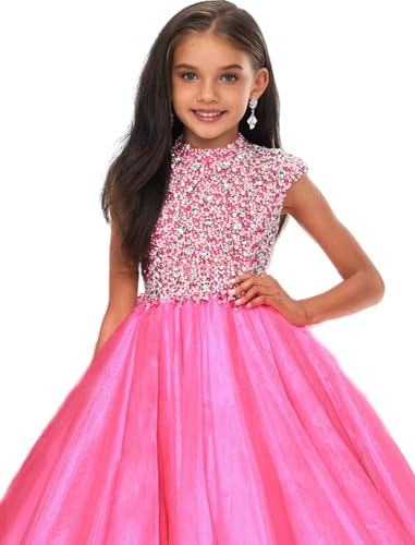 Pageant Dresses for Girls Puffy Tulle Flower Girl Dress Rhinestones Beads Birthday Party Ball Gowns for Wedding2