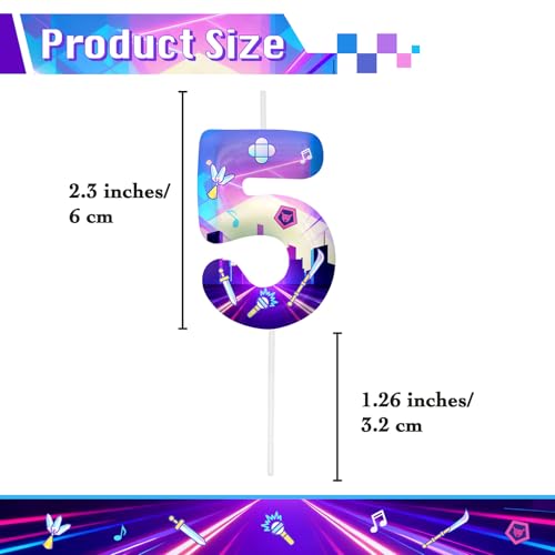 Image of Purple Number 5 Birthday Candles, Cartoon Themed Cake Toppers for Boys Girls Cake Decorations, Birthday Decorations Party Supplies, Number Candles for Party Decor