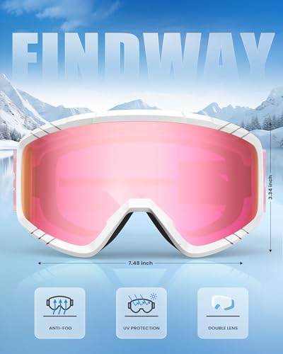 Findway Gafas de Esquí para Niños,Gafas de Snowboard,OTG,Casco Compatible con Protección UV, Gafas de Esquí para Niños Antivaho para Esquí/Moto de Nieve,Para Niños Niñas Junior Adolescente 3~14 Años - imagen 5