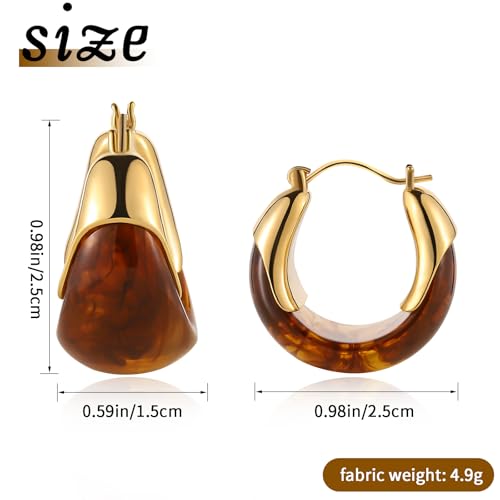 14k Gold Plated Amber Resin Hoop Earrings for Women Trendy, Hypoallergenic Chunky Gold Earrings Jewelry Gifts for Sensitive Earlobes4