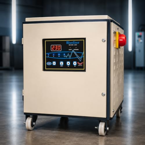 Image of 10 KVA Servo Voltage Stabilizer | Wide Input 100V-285V | Copper Winding | | High /Low Cut Off & Overload Protection | Heavy Duty | High Accuracy ±1% (White and Blue)