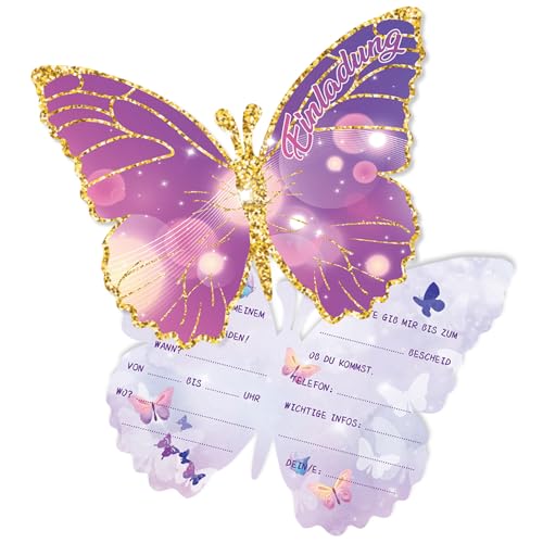 Werfunee - Einladungskarten Kindergeburtstag Mädchen - Schmetterlingen Einladungskarten Geburtstag - Einladung Kindergeburtstag - Geburtstagseinladungen Mädchen 12 Stück
