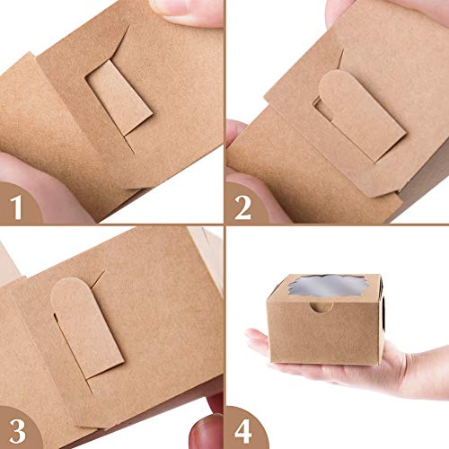 NPLUX 12 Pack Brown Bakery Boxes with Window 4x4x2.5 inches Cookie Boxes for Gift Giving - Thumbnail 2