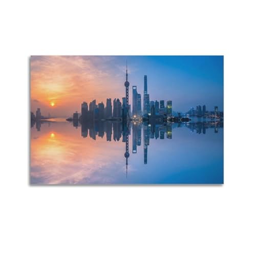 Toile Shanghai paysage urbain moderne déco chambre garçon fille