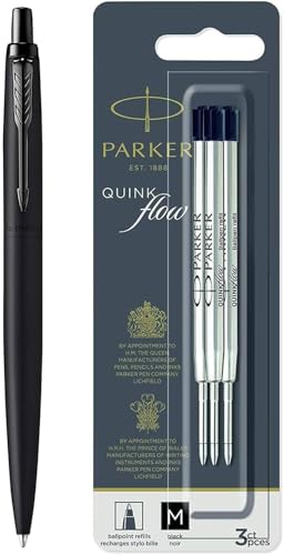 Parker Bolígrafo Jotter XL | Negro mate monocromático | Punta media | Tinta azul | Caja de regalo | Juego con 3 recambios de tinta negra QUINKflow