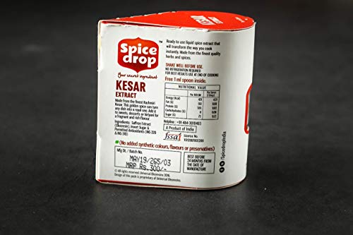 Image of Spice Drop Pure Saffron Extract - Kashmiri Saffron Essence for Cooking & Beverages - Instant Mixing, No Artificial Colors or Preservatives - Gluten-Free & Non-GMO - 20ml