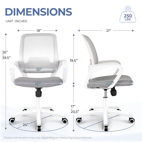 CELTOSS Ergonomic Mesh Office Chair, Mid Back Computer Desk Chair with Lumbar Support, Swivel, Height Adjustable, with Armrests, Gray