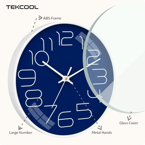 Image of TEKCOOL Plastic Digital Wall Clock 12 inch Silent Quartz Decorative Non-Ticking Classic Clock Battery Operated Round Easy to Read for Room /Home /Kitchen /Bedroom /Office /School-(Blue)'