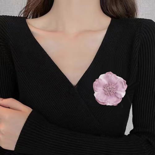 Image of Large Red Rose Flower Brooches Pins for Women Dainty Satin Fabric Brooches Big Camellia Flower Brooch Wedding Party Clothing Pin Accessory Jewelry