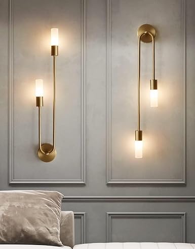 Home Decor Instruments Metal Gold Finish 2 Tube Wall Lamp LED Lights - Warm White/Pack of 2 Full Brass Light-image-23