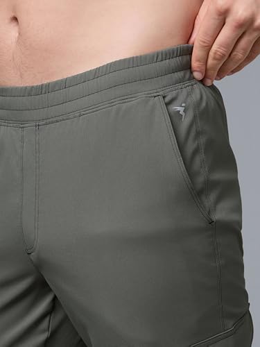 Image of TECHNOSPORT Men's Solid Straight Fit Cargo Pants TS Flexi 6 Pocket Polyester Quick Dry Elasticated Drawstring for Gym Travel Running Workout