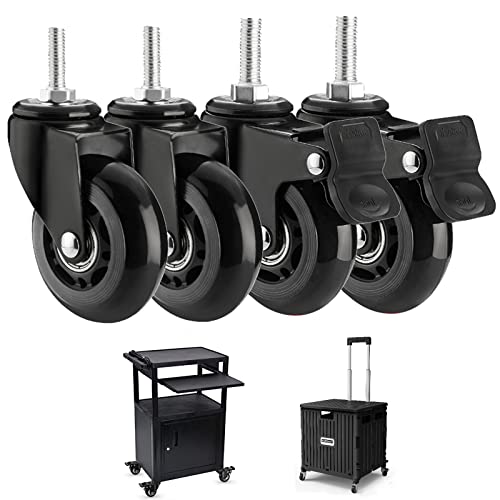 Rueda giratoria silenciosa de 75 mm con freno (carga de 200 kg / 4 piezas), ruedas giratorias para carro de servicio pesado, ruedas de repuesto para muebles, perno | M8, M10, | X25 (Tamaño: