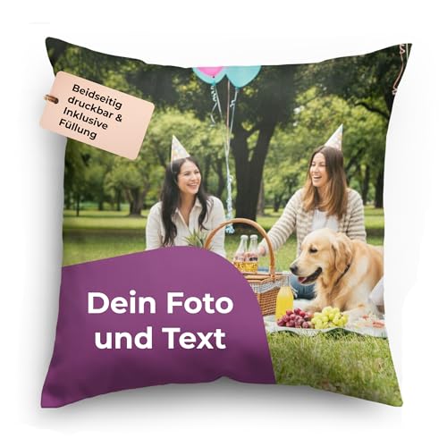 Cimpress Personalisiertes Fotokissen mit eigenem Foto, beidseitig Bedruckt, 35,6 &times; 35,6 cm, weich und dekorativ, Kissen f&uuml;rs Sofa, Geschenk oder Wohndekoration f&uuml;r Freunde und Familie