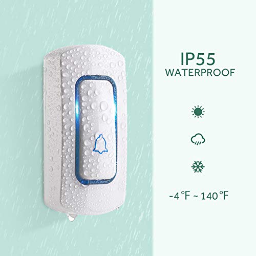 Wireless Doorbell Kit, NOVETE Door Bell Operating at Over 1300 Feet, Waterproof Door Chime Kit with 2 Plug-in Receivers, LED Indicators, 52 Melodies, Easy Setup for Home and Office