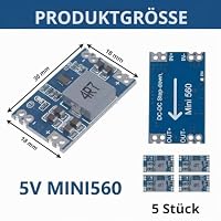 Wcawnlt DC-DC Step Down Converter Spannungswandler Mini 560 Modul 5V 5A Ausgang Abwärtswandler Netzteil 7-20V auf 5V Buck Konverter mit Hoher Effizienz 500khz für ESP32 Arduino DIY Projekte, 5 Stück – Ansicht 2