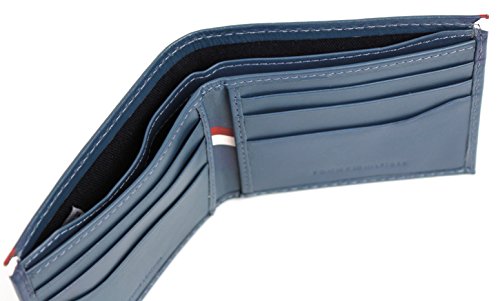 New Tommy Hilfiger Men's Leather Double Billfold Passcase Wallet & Valet (Blue/Grey)4