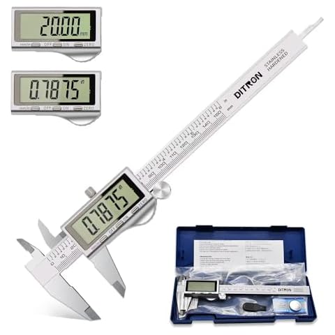 DITRON Digital Caliper, Vernier Calipers Measuring Tool, Stainless Steel Electronic Digital Calipers with Large LCD Screen, 6 inch/ 150mm, Auto - Off, Inch/mm Conversion Cover