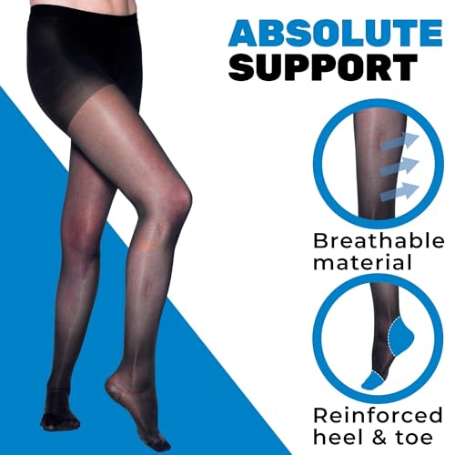 Made in USA - Extra Wide Womens Compression Pantyhose 20-30mmHg - Sheer Graduated Compression Stockings for Women Circulation during Pregnancy - Black, 2X-Large - A207BL54