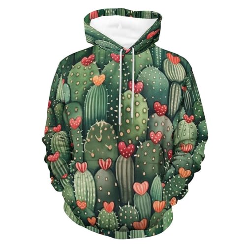 Sweat à capuche homme et femme imprimé cactus vert cœur rose pull taille S