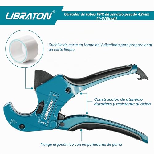 Miniatura 3 de Libraton Cortador De Pvc Cortador De Tubos Tipo Trinquete Cortador De Tubos De Plástico Ppr Pe Pvc, 42 Mm Para Herramientas De Electricista Y Carpintería
