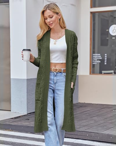 Image of Onedreamer Womens Long Cardigan Sweaters Open Front Cable Knit with Pockets