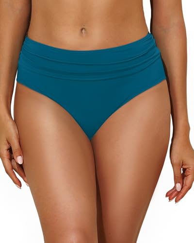 Image of Tempt Me Women Mid Rise Bikini Bottoms Full Coverage Swimsuit Ruched Scrunch Swim Bottom