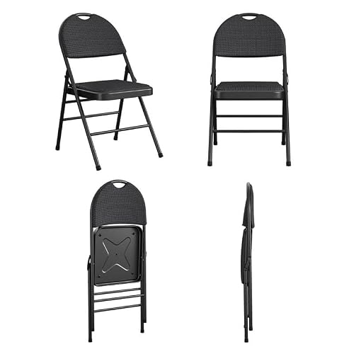 Cosco Essentials Commercial Xl Comfort Fabric Padded Metal Folding Chair With Contoured Seat Back, 300 Lb. Weight Rating, Triple Braced, 4-Pack, Black #TOP4