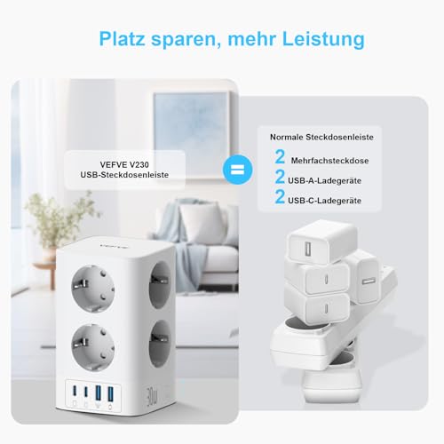 Steckdosenturm VEFVE mit 8 Steckdosen und USB C 30W