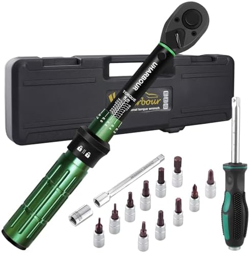 Uharbour 1-15Nm Drehmomentschlüssel Set für Fahrräder, 1/4 Drehmomentschlüssel Fahrrad Drehmomentschlüssel Set mit Bits, Schraubendrehergriff und Verlängerungsstange für Fahrrad, ±