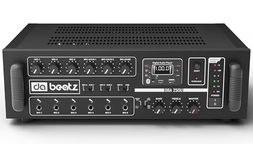 Image of Dabeatz 250 watt Professional Power PA Amplifier with 6 mic input Power AV Amplifier with Bluetooth /MIC Input /USB /SD Card /FM Radio /AUX Input /Remote Control, Equalizer, Bass,Tre(250 watt Output)