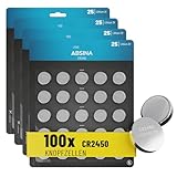 ABSINA CR2450 Knopfzelle 100er Pack - CR 2450 3V Knopfzellen auslaufsicher & mit Langer Haltbarkeit - CR 2450 Batterien, Knopfzellen CR2450, Batterie 2450, Batterien 2450 Knopfzelle Großpackung
