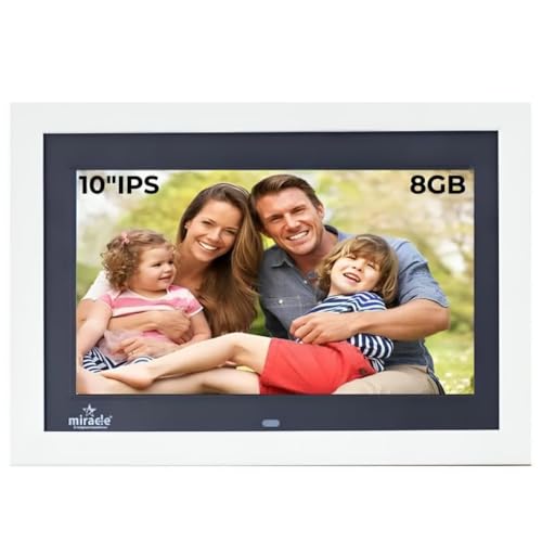 Image of MIRACLE DIGITAL 10 inch IPS Wooden Digital Photo Frame | 8GB Memory & 2GB RAM | HD Display, USB & SD Card Support | Remote Control, Slideshow, Video, Audio | 180 Wide Angle View (White Wood)