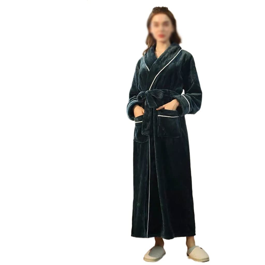 Warm Flannel Bathrobe Ankle Length Coral Fleece Bath Robes Women Soft Dressing Gown Men Winter Super Long Thick