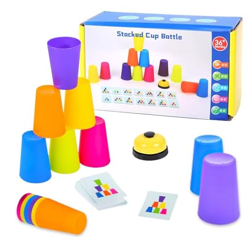 Yhjxly Sport Stapelbecher Spiel,Quick Stacking Cups Set,Becher Stapeln Training Speed Party Spielzeug,Mit 12 Speed ​​Cups,50 Karten und 1 Klingel anrufen,Becherstapelspiel für Erwachsene und Kinder