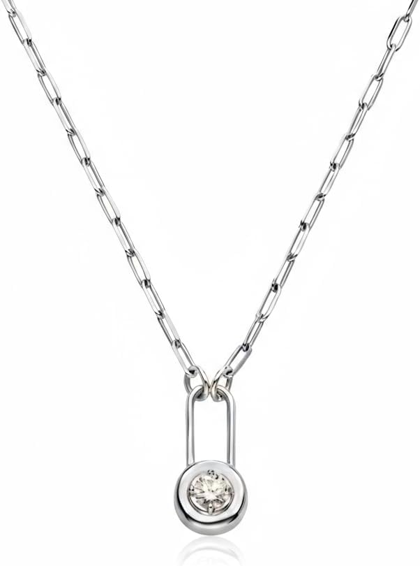 OAK & LUNA - Lock & Luna Oval/Round/Emerald Cut 0.3ct Moissanite Charm Necklace – 18K Gold Vermeil or Sterling Silver Pendant with 16″/18″/20″ Chain