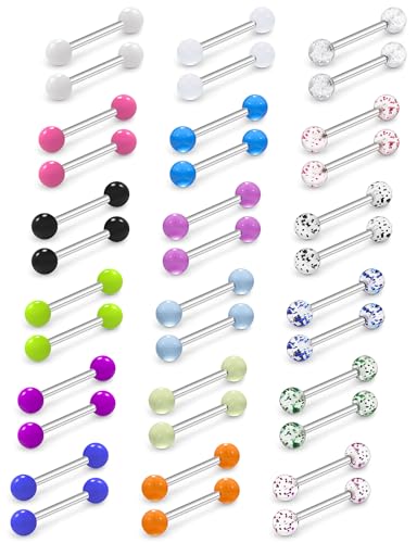 Xnsjeyy 14G Glow in Dark Nipple Tongue Rings Piercing Jewelry Stainless Surgical Steel 14 Gauge Straight Barbells Tongue Nipple Rings Piercing Jewelry For Women Men 16MM Bar Length Ball Size 5MM