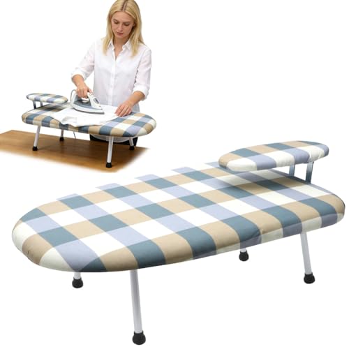 Bügelbrett Klein, 60x30 cm Klappbares Tischbügelbrett mit Anti-Rutschbeinen & Hitzeschutzgitter, Platzsparender Mini Bügelbretter für Reise, Wohnung und Home-Office (Klassisches Plaid)