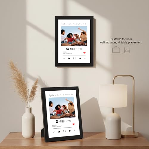 Image of Framekaari Customized Music Code Photo Frame | Personalized Birthday Gift | Custom Photo, Music Code, Custom Text | Tabletop & Wall Mount | Room & Home Decor | 16x21 cm (Design-03)