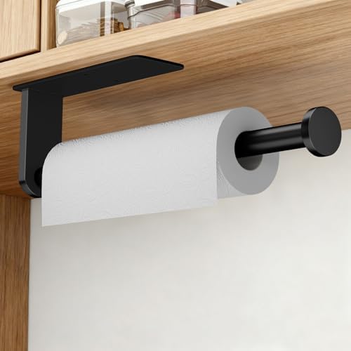 Black Paper Towel Holder Under Cabinet, Adhesive Under Counter Pa...
