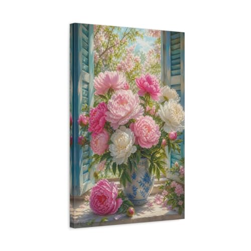Toile pivoines roses 40x60 cm décorative pour salon élégant