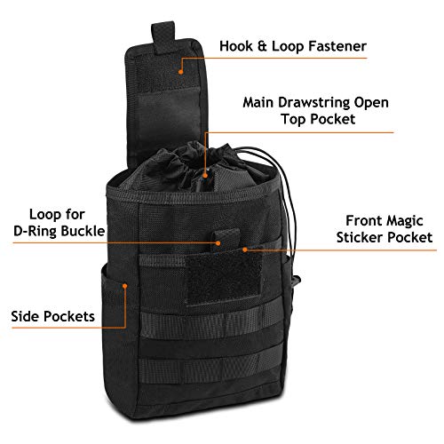 Cs Force Molle Dump Pouch, Drawstring Magazine Mag Dump Pouch, Tactical Roll Up Folding Utility Pouch Waist Bag, 1000D Nylon, Black #TOP2