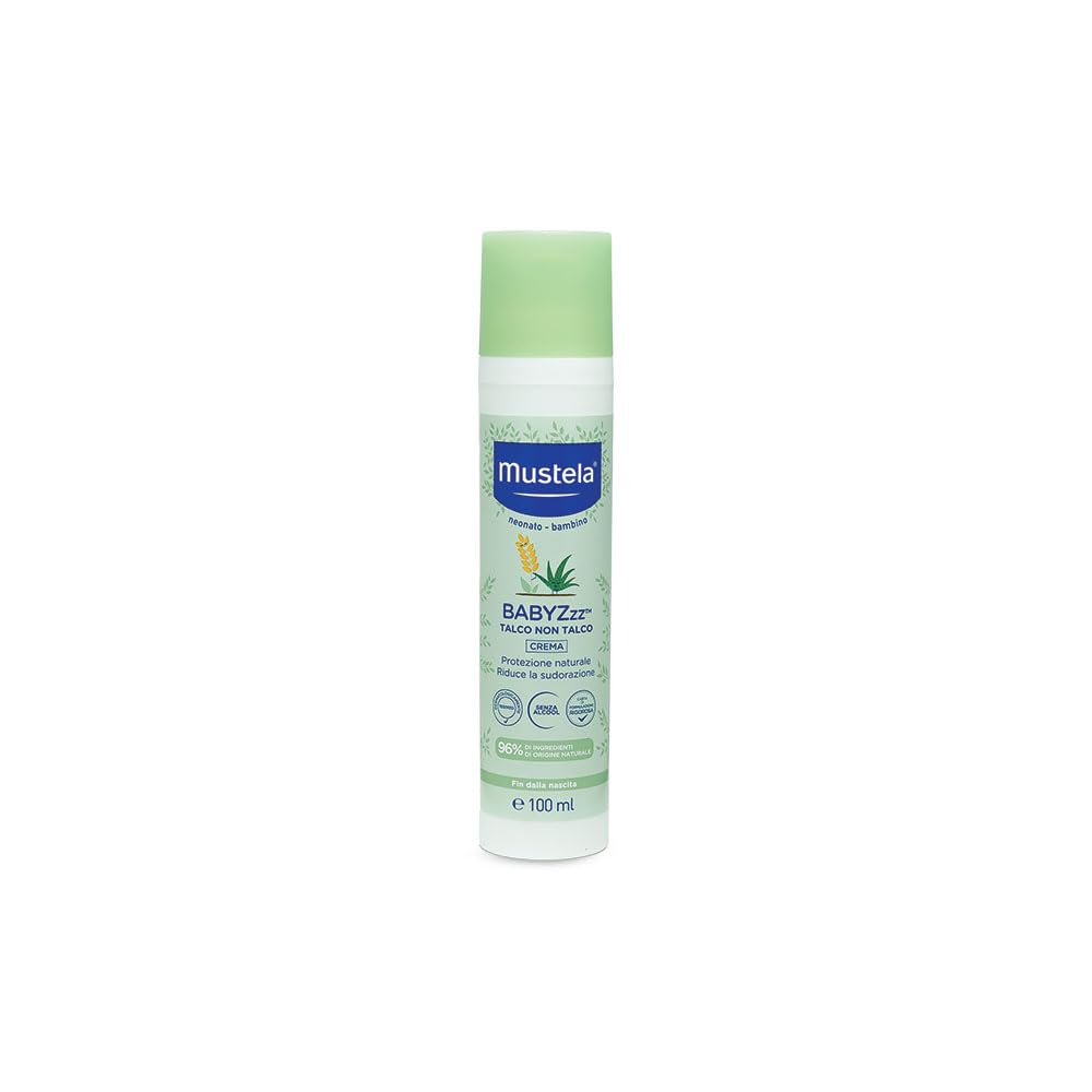 Mustela BABYZzz Talco Crema sin Talco, Cuerpo, Bebés, Niños, Toda la Familia - Protección natural contra los mosquitos, regula la sudoración y el olor corporal, segura desde el nacimiento (100ml)