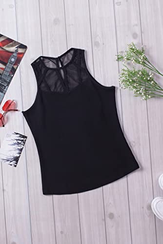 Débardeur sexy en maille transparente et col rond noir S