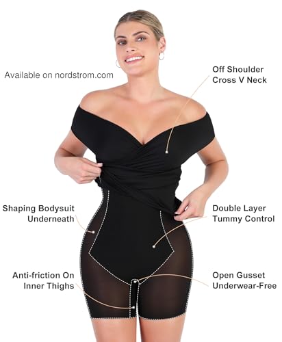 Popilush Women's Shapewear Midi Dress Off Shoulder Wrap V Neck Formal Wedding Guest Cocktail Dresses Bodycon Evening Gowns3