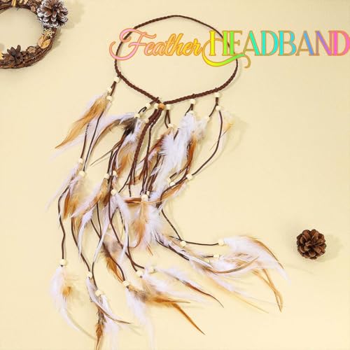 GORTIN Boho Feather Headband Gypsy Indian Headdress Boho Hippie Headpieces Tassel Festival Hair Accessories for Women