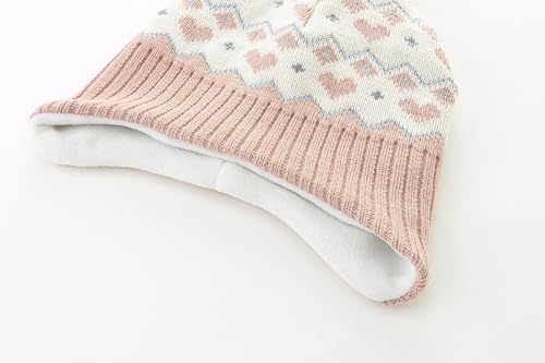 AHAHA Wintermütze Mädchen Kinder Beanie Earflap Pompon Baby Strickmütze Mädchen Rosa Heart 51CM