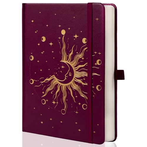 MGGAO Sun & Moon Diarios para Mujeres Hombres, A5 cuadernos de tapa dura para escribir para el trabajo, viajes, escuela,318 páginas numeradas,14.7 x 21.4 cm