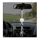 Suvnie Bling Ball and Drops Car Hanging Pendant, Crystal Auto Rearview Mirror Ornament for Women Girls, Universal Sparkly Vehicle Interior Decor Accessories (White Ball+Black Teardrop)